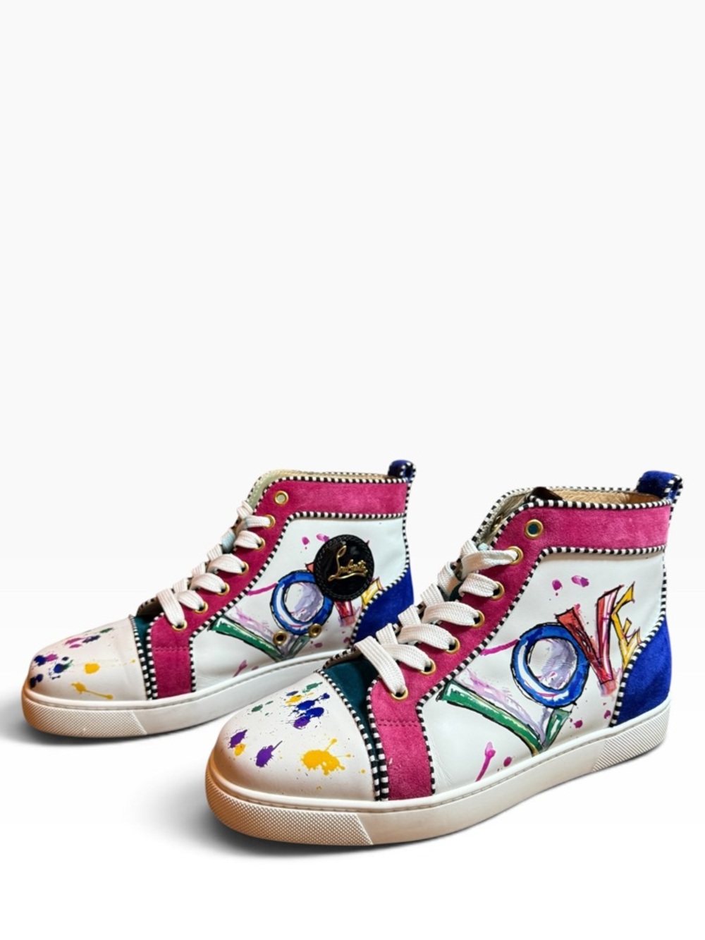 CHRISTIAN LOUBOUTIN Love Louis Orlato Paint High Top Sneakers EU 38.5 US 8.5